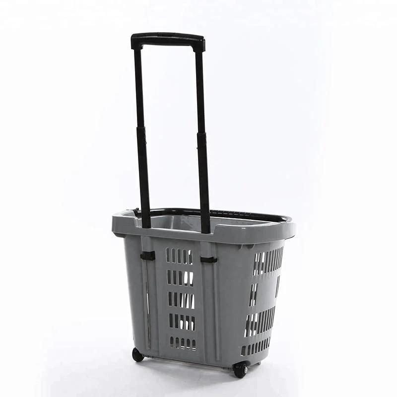 Hot Selling Store Equipment Plastic Shopping Basket with Wheels