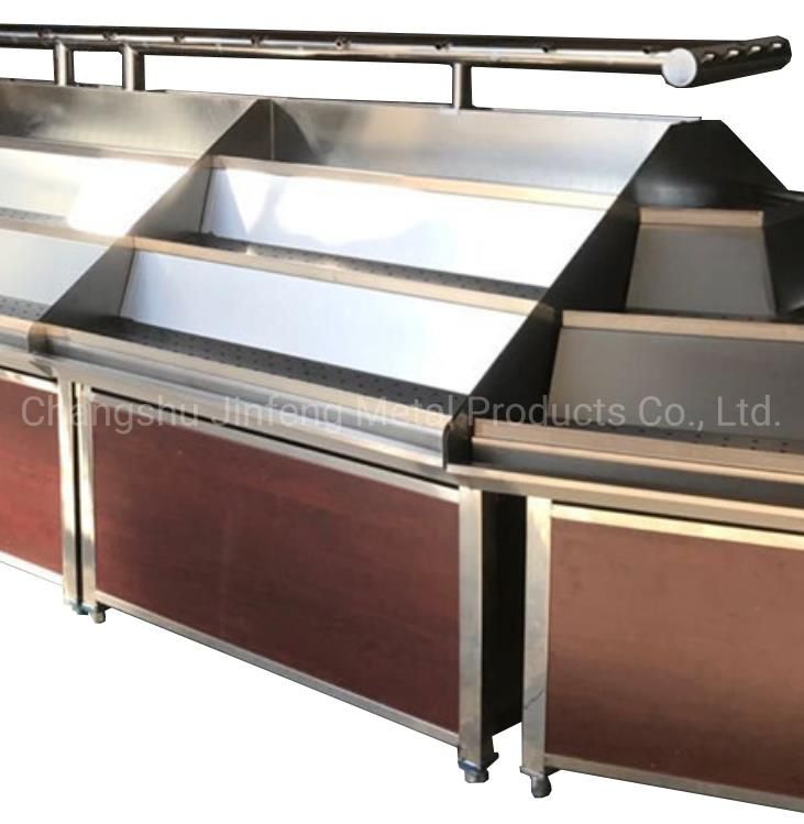 Supermarket Steel-Wood Display Rack for Vegetable with Spray System