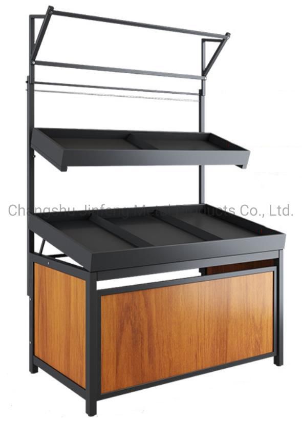 Supermarket Wooden and Metal Display Rack for Vegetable and Fruit