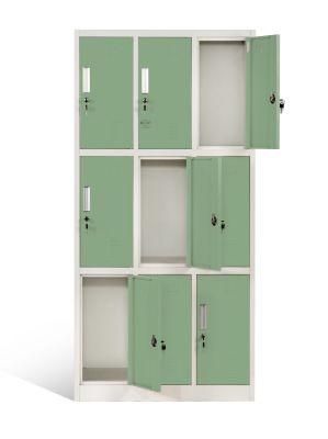 Office Use Green 9 Doors Lockers for Break Room / School Locker