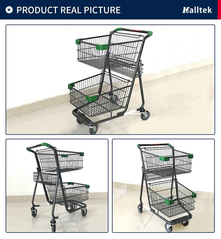 Supermarket Chain Convenience Store Double Deck Shopping Trolley Cart