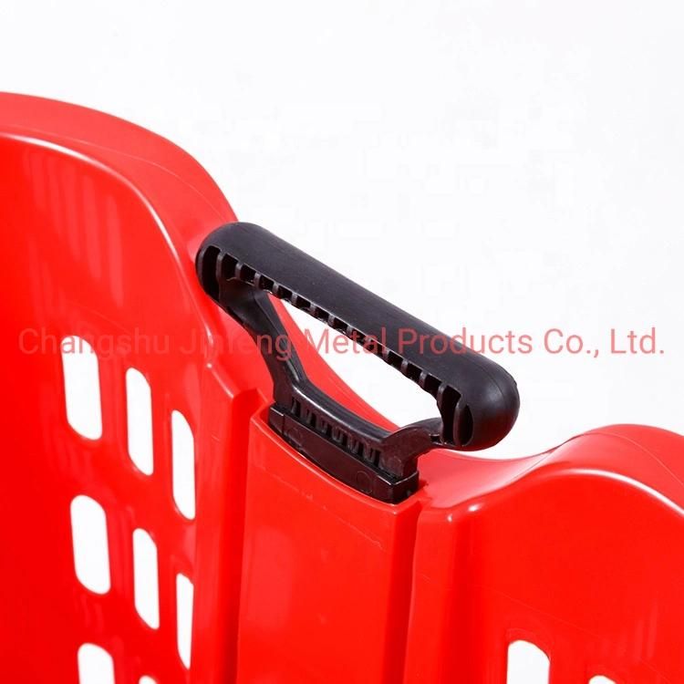 Supermarket Shopping Trolley Rolling Plastic Storage Plastic Basket with Two Wheels