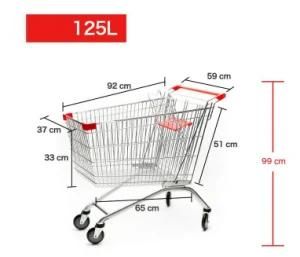 125L Factory Direct Supermarket Shopping Trolly Cart Metal Personal Wire Shopping Baskets Carts with 4 Wheels Supermarket Cars