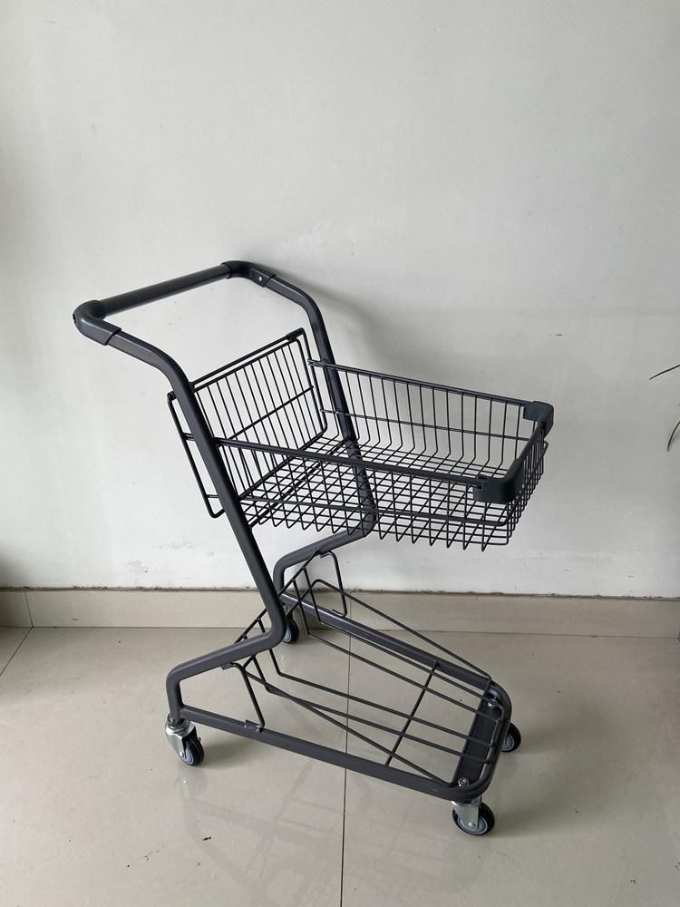 MOQ 50 PCS Japanese Style Supermarket Two Basket Shopping Trolley Cart