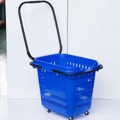 Plastic Rolling Supermarket Shopping Basket Hand Basket with Wheels