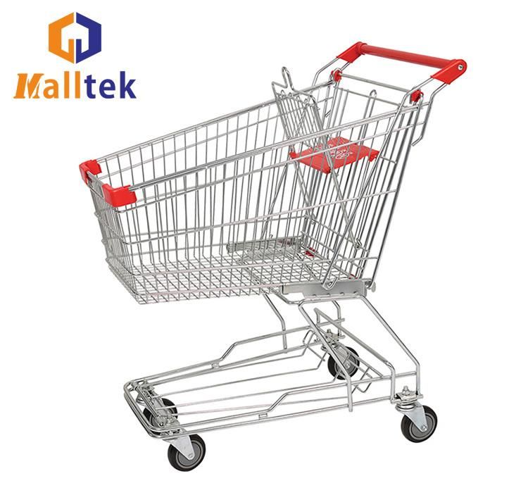 210L Asian Style Metal Supermarket Hand Push Shopping Trolley