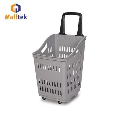 Plastic Supermarket Rolling Shopping Trolley Basket
