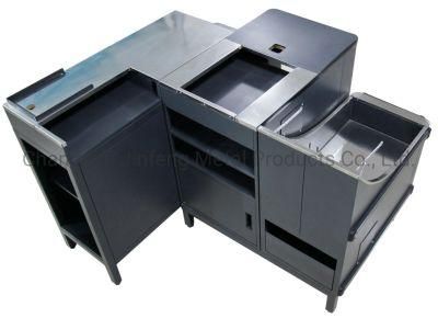 Supermarket Three Parts Metal Counter Checkout Counter with Stainless Steel Top Cover