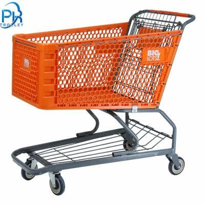 Colorful Plastic Basket Metal Base Supermarket Shopping Trolley