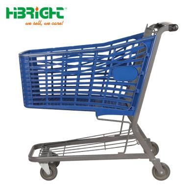 Hypermarket Retail Store 200L Plastic Hand Shopping Cart with Logo