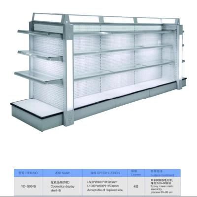 Double Side Supermarket Cosmetic Display Glass Shelf with LED