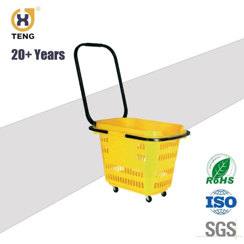 Plastic Rolling Shopping Basket with Wheels