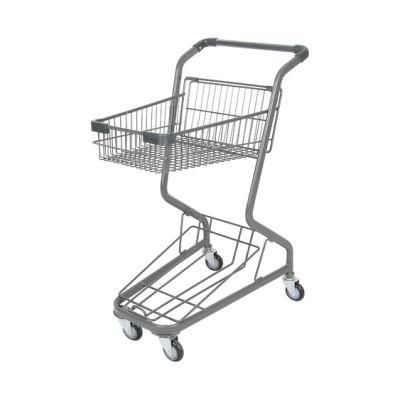 2 Basket Shopping Trolley for Elderly Unfolding Metal Wheelbarrow