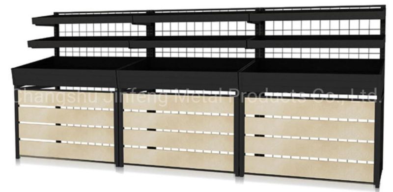 Supermarket Wooden Display Shelves Fruit and Vegetable Display Stand with Wire Mesh