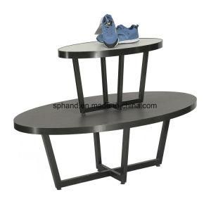 Oval Shape Two Level Metal&Melaminate Promotional Table for Shoes/Garment