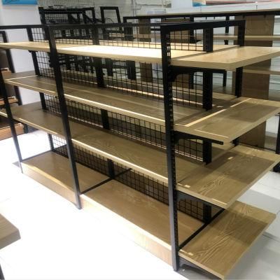 Retail Wood Gondola Shelving Design Modern Cosmetic Shelf