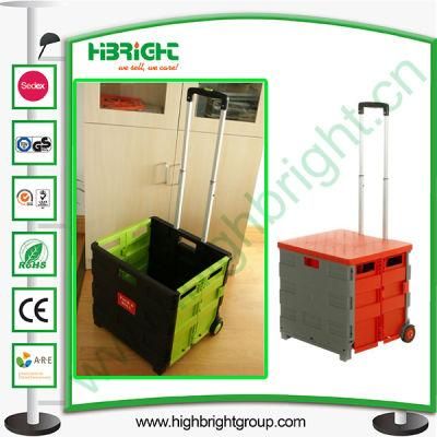 Telescopic Handle Plastic Foldable Shopping Cart with Two Wheels