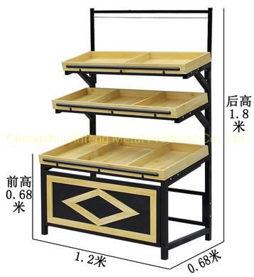 Supermarket Single-Side Steel-Wooden Fruit and Vegetable Display Shelf