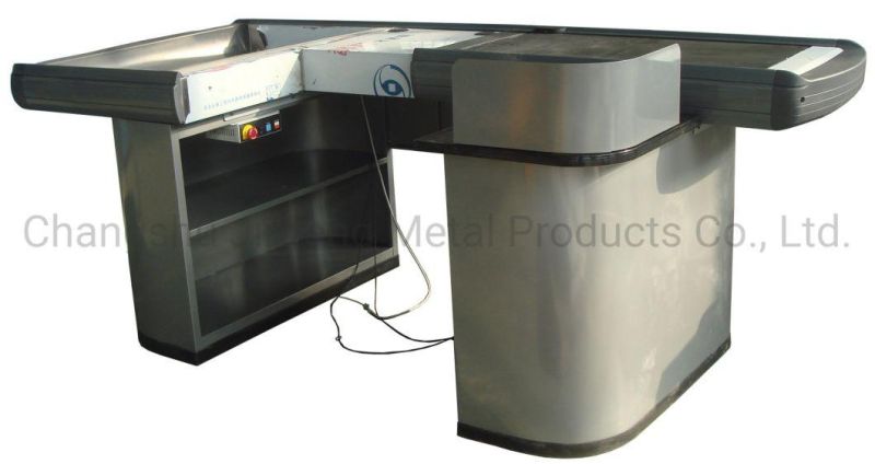 Supermarket Checkout Counter Store Cashier Desk with Conveyor Belt Jf-Cc-065