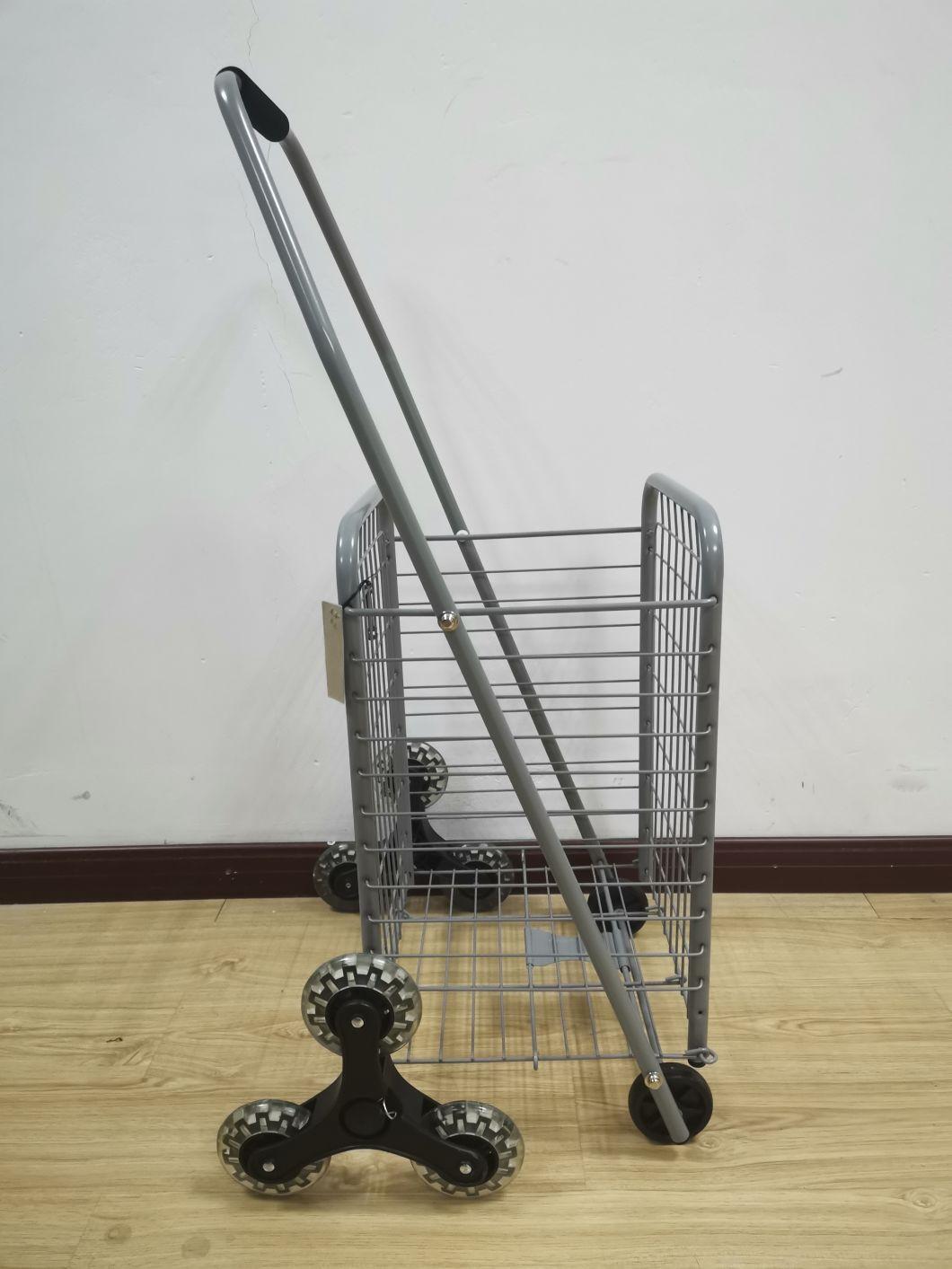 China Supplier Vintage 3 Wheel Shopping Trolley Steel Folding Utility Cart for Elderly