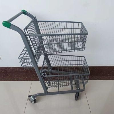 Steel Shop Cart Two Tier Shopping Cart Shopping Trolley with Baskets Double Basket for Supermarket