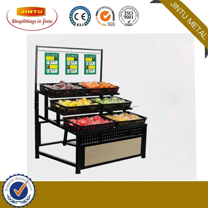 Knockdown Supermarket Metallic Produce Vegetables and Fruit Display Rack Shelves