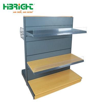 Offlicence Grocery Store Supermarket Gondola Shelving with Wooden Look Metal Shelf