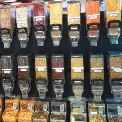 High Transparent Bulk Food Candy Bins Plastic Box Gravity Dispenser