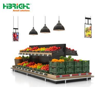 Fruit Store Supermarket Metal Vegetable Rack with Crate