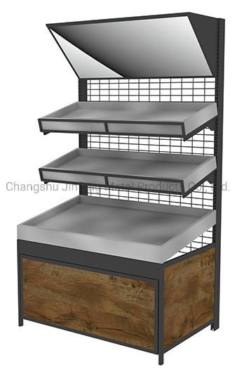 Supermarket Shlelf Metal Display Stand with Mirror for Fruit and Vegetable