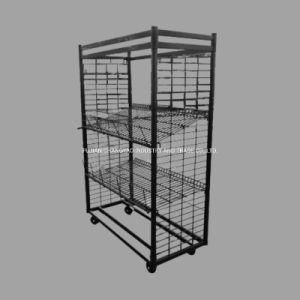 PY037-China Manufactured Customized Modern Design Black Powder Coating Metal Mesh Basket Supermarket Shelf Retail Display Rack