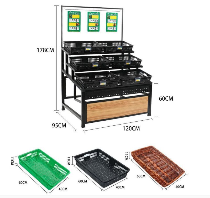 Two-Three Tiers Single Side Metal Vegetables and Fruits Display Shelf