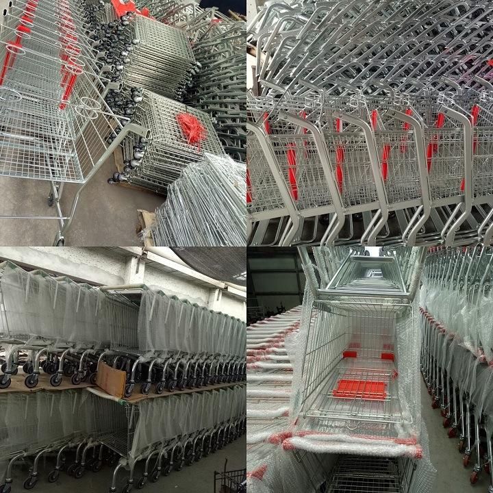 EU180c 180L Capacity Zinc Plated and Powder Coated Metal Shopping Trolley with 4PCS 5′′ PU Casters