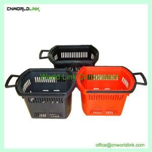 45L Volume 4 Wheeled Shopping Rolling Plastic Basket