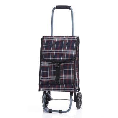 Fashion Simple Classical Popular Best Selling Foldable Styles Plaid Fabric Shopping Trolley Cart