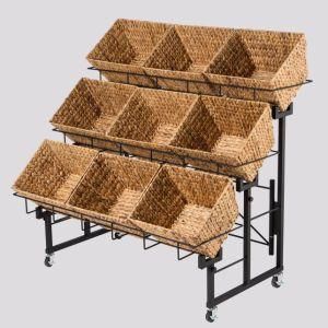 Storage Supermarket 3 Tier Metal Foldable Wooden Fruit and Vegetable Display Rack