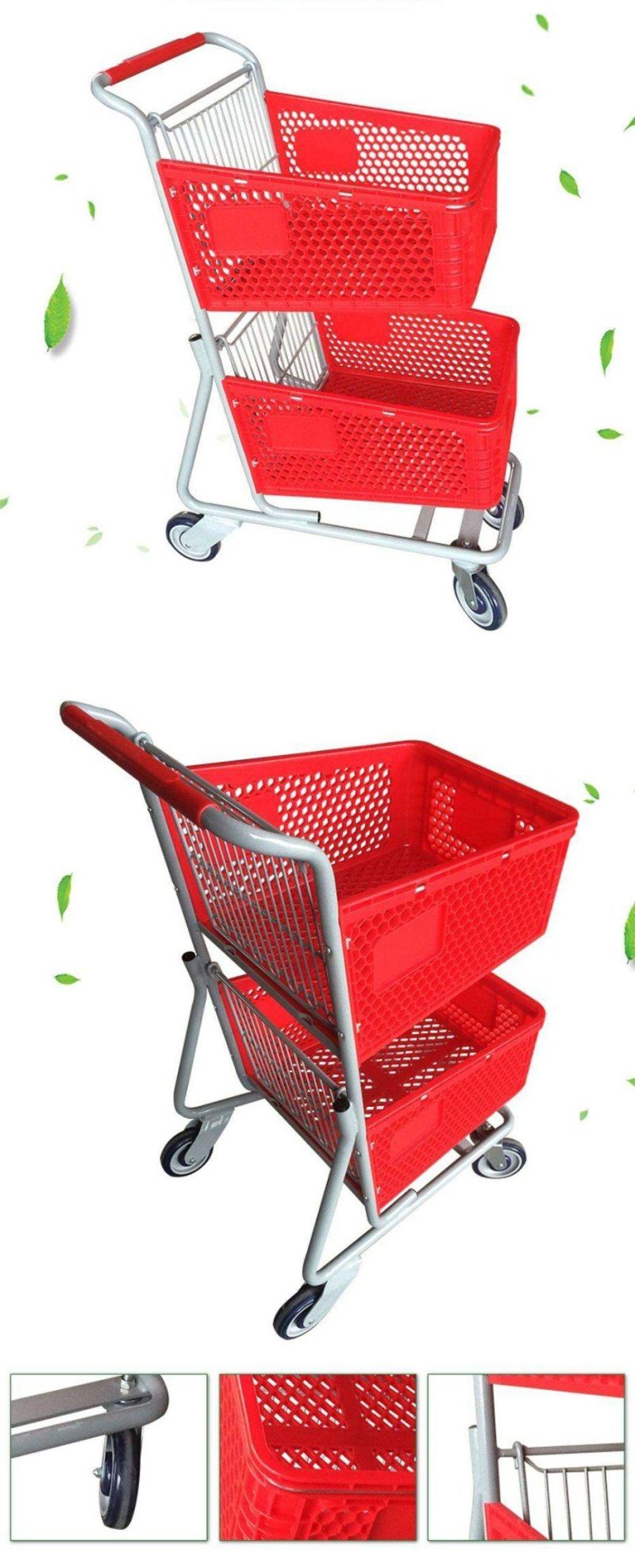 American Style Double Basket Plastic Shopping Cart Trolley