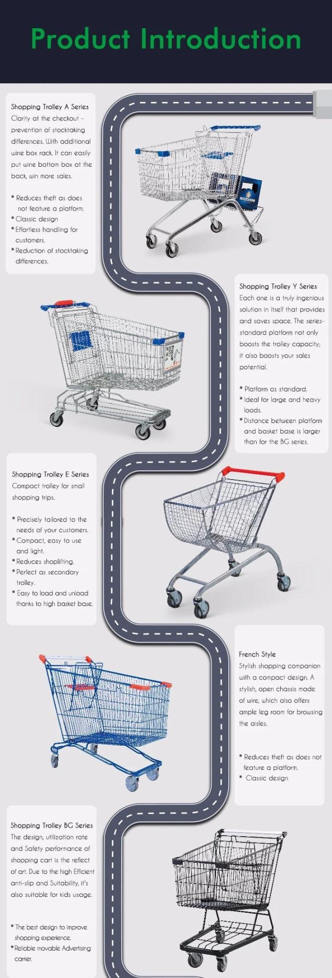 Supermarket New Design Shopping Cart Chromed Hand Trolley