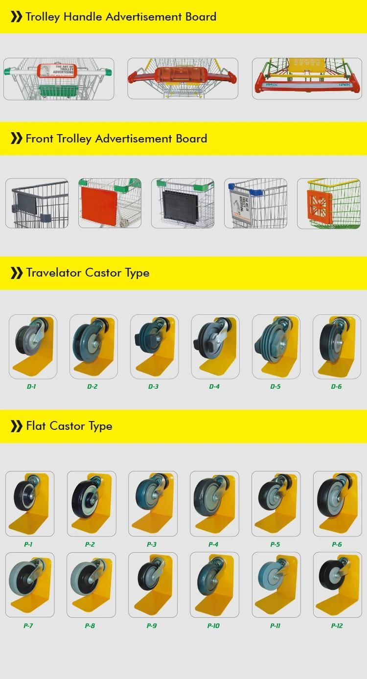 Metal Plastic Powder Coating Shopping Carts with Travelator Castors