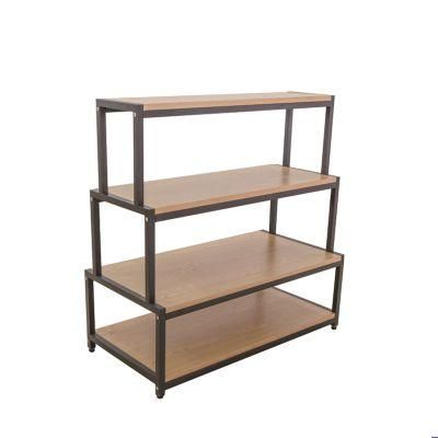 Three Layers Steel Wood Shoes Display Stand Shelf for Shop