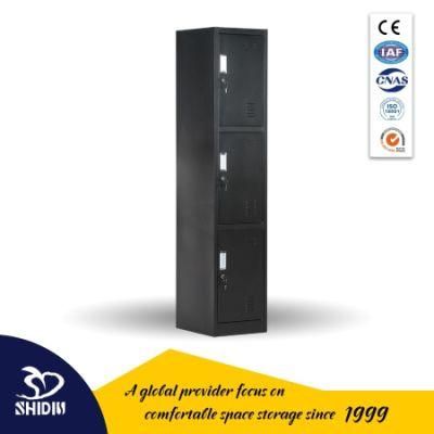 Tall Black 3 Door Steel Locker Cabinet Metal Staff Storage Locker