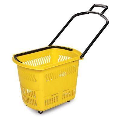 High Quality Plastic Supermarket Shopping Basket with Wheels
