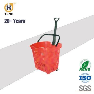 55 Liters Plastic Supermarket Basket with Wheels