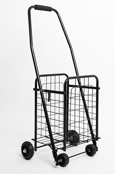 China Wholesale Small 4 Wheels Foldable Shopping Trolley Black Steel Folding Market Carts