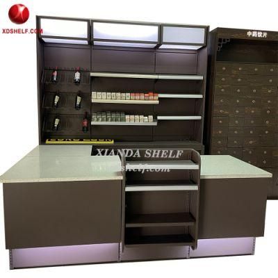 Customized Table Xianda Shelf Commercial Bar Design Cashier Counter Designs