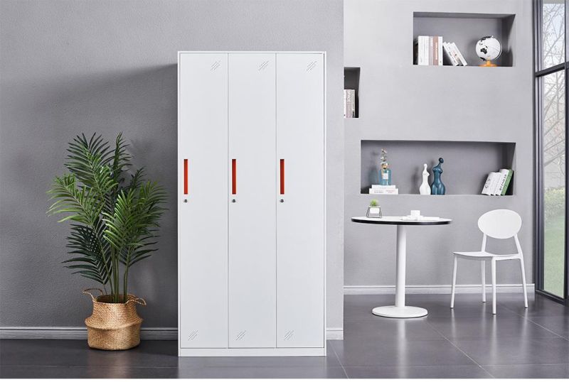 White 3 Doors Steel Locker Metal Clothes Cabinet