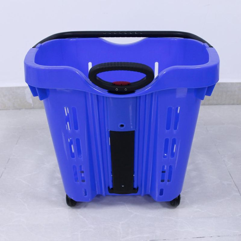 50L Plastic Basket with 2 Wheels for Supermarket Stores