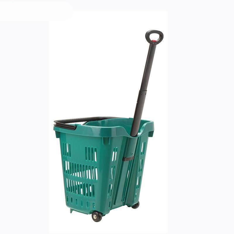 Hot Selling Plastic Supermarket Single Handle Roll Shopping Trolley Basket