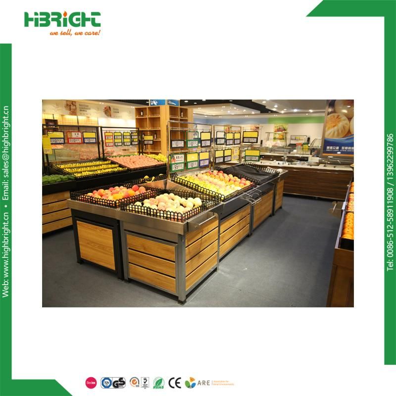 2020 New Fashionable Qualified Supermarket Fruit and Vegetable Wooden Display Rack