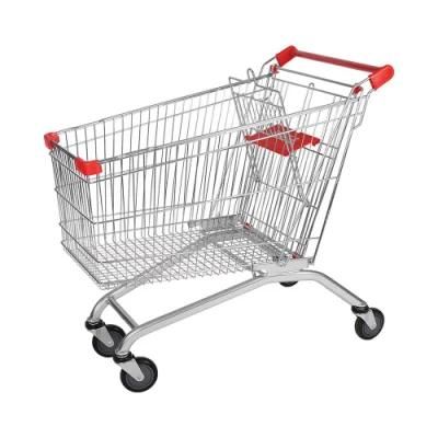 High Capacity 240L Manufacturer Hot Sale European Style Rolling Metal Shopping Trolley Cart for Supermarket